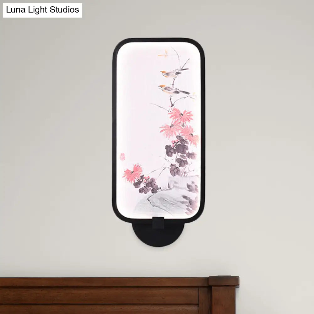 Aplique de pared LED chino negro con iluminación mural de crisantemos/lotos metálicos: perfecto para tu sala de estar