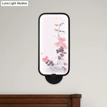 Aplique de pared LED chino negro con iluminación mural de crisantemos/lotos metálicos: perfecto para tu sala de estar