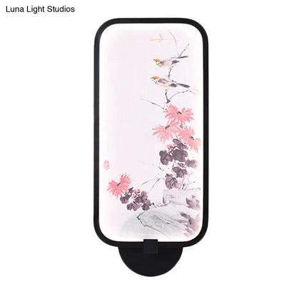 Aplique de pared LED chino negro con iluminación mural de crisantemos/lotos metálicos: perfecto para tu sala de estar