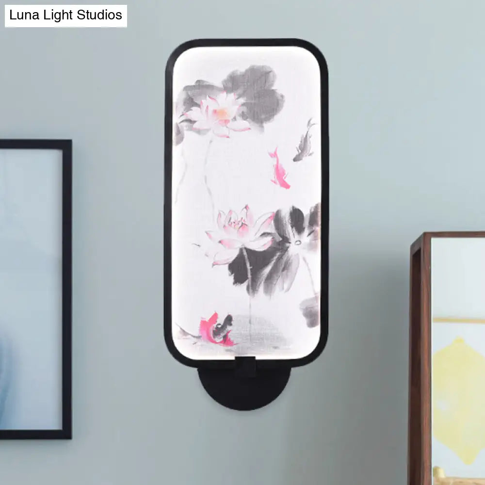 Aplique de pared LED chino negro con iluminación mural de crisantemos/lotos metálicos: perfecto para tu sala de estar