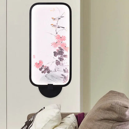 Aplique de pared LED chino negro con iluminación mural de crisantemos/lotos metálicos: perfecto para tu sala de estar