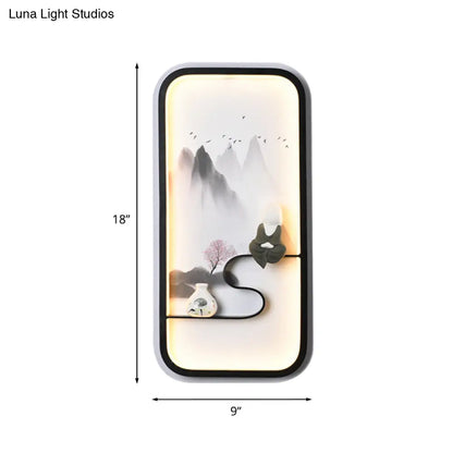 Lámpara mural china de cerámica negra de la Montaña Negra - Iluminación LED de pared