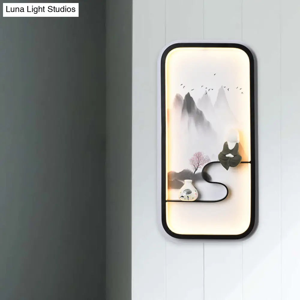 Lámpara mural china de cerámica negra de la Montaña Negra - Iluminación LED de pared