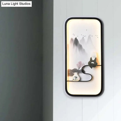 Lámpara mural china de cerámica negra de la Montaña Negra - Iluminación LED de pared