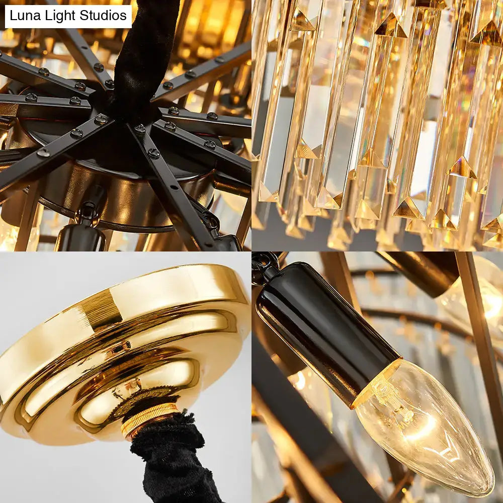 Gold and black crystal shaded hanging lamp with modern geometric design for gold island dining room chandelier