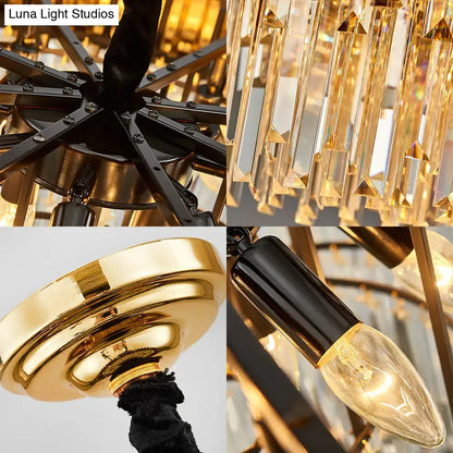Gold and black crystal shaded hanging lamp with modern geometric design for gold island dining room chandelier