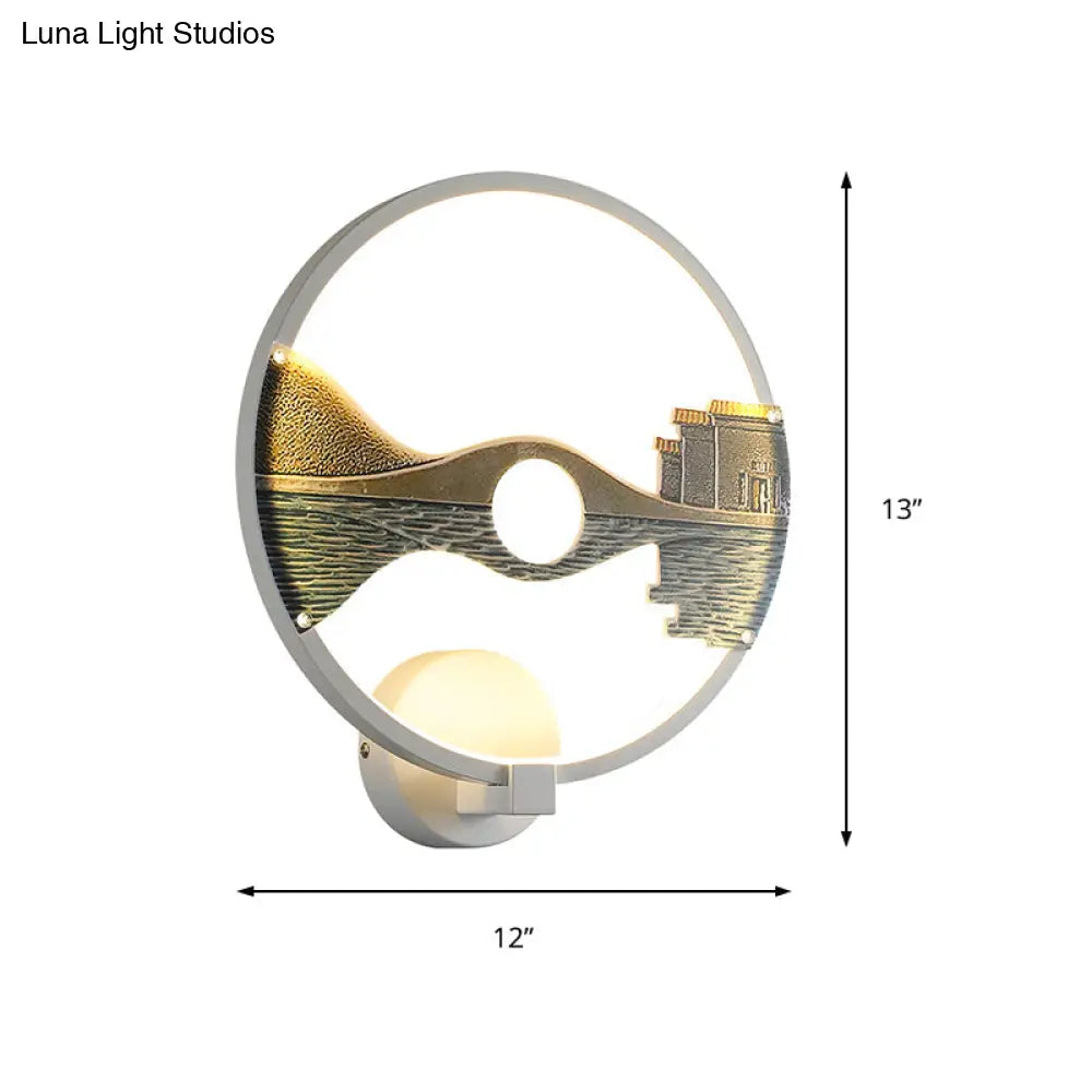 DecorBites™ DecorBites™ Chinese-Inspired Black/White LED Acrylic Wall Sconce - 12" Circular Lamp with Scenic Pattern