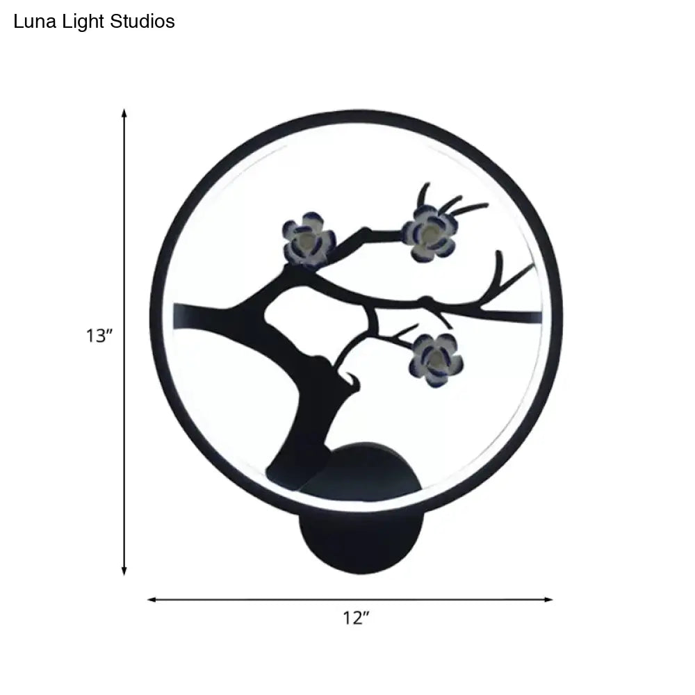 Aplique de pared chino con forma de rama de flor de hierro y luz LED