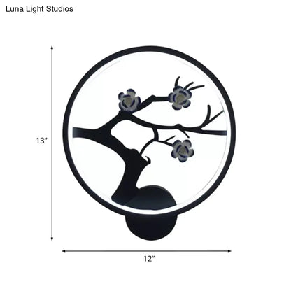 Aplique de pared chino con forma de rama de flor de hierro y luz LED