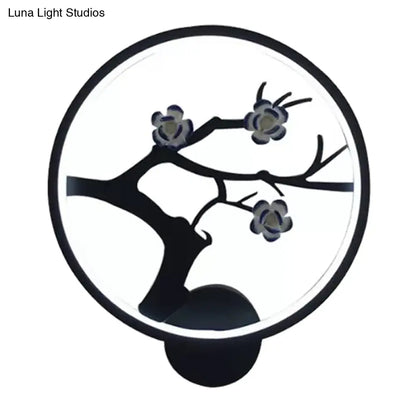 Aplique de pared chino con forma de rama de flor de hierro y luz LED