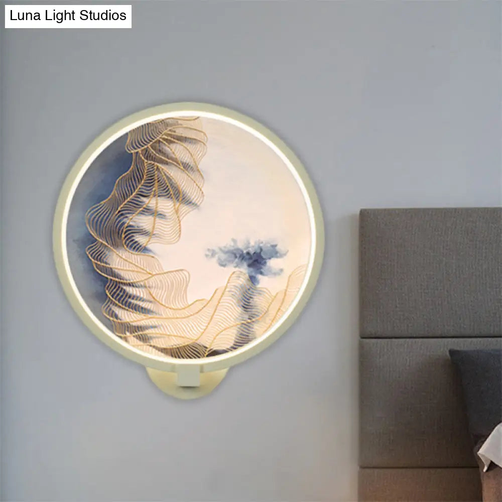 Lámpara de pared china LED acrílica con forma de montaña: Iluminación mural blanca para sala de estar