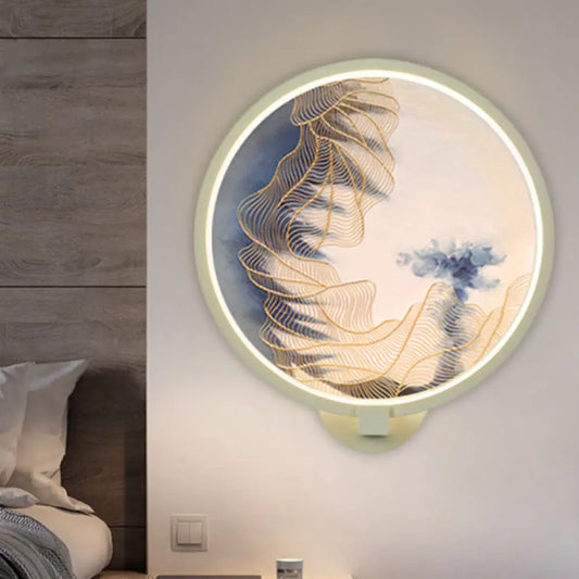 Lámpara de pared china LED acrílica con forma de montaña: Iluminación mural blanca para sala de estar