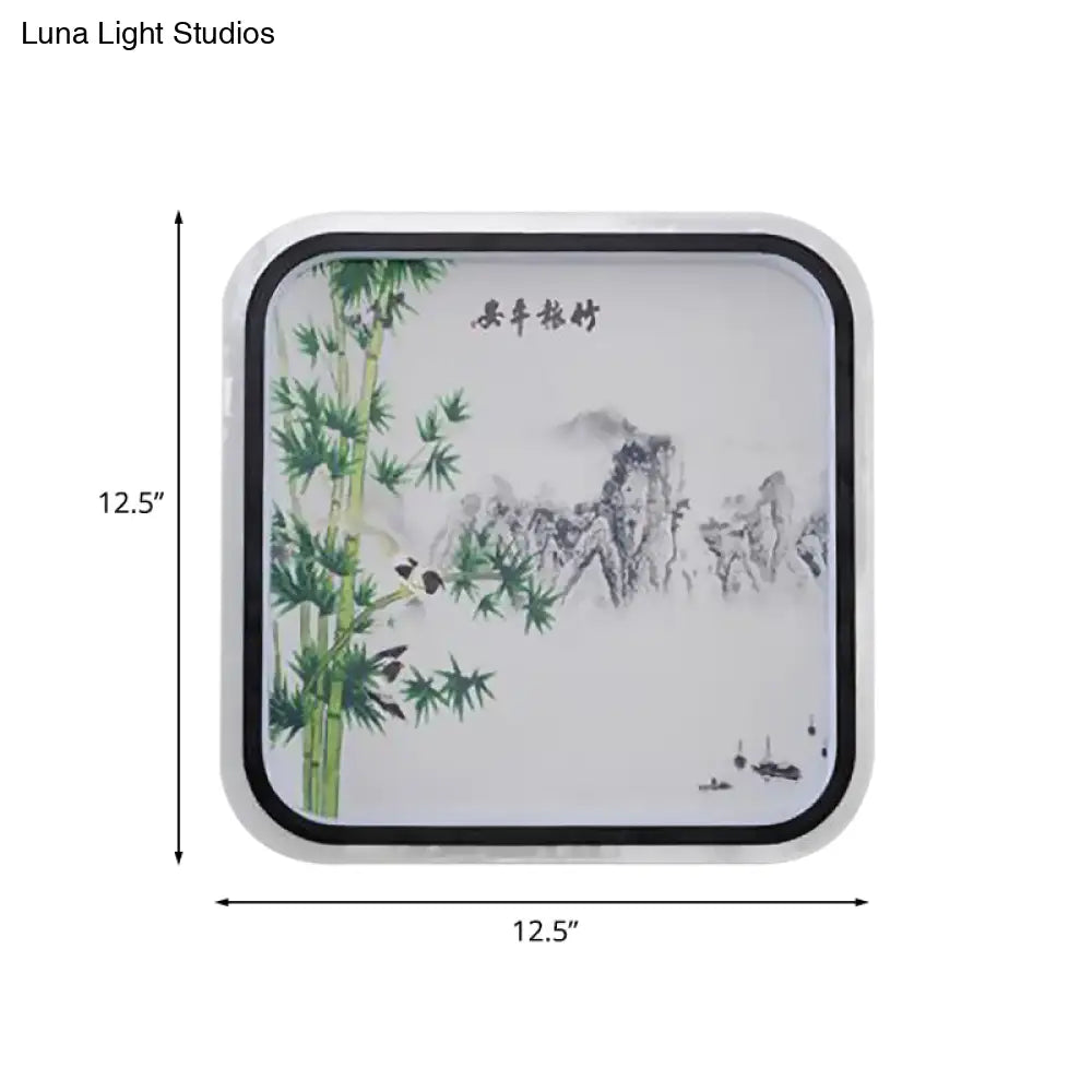 Aplique de pared LED chino de montaje empotrado con diseño de hojas/flores negras y pantalla de tela