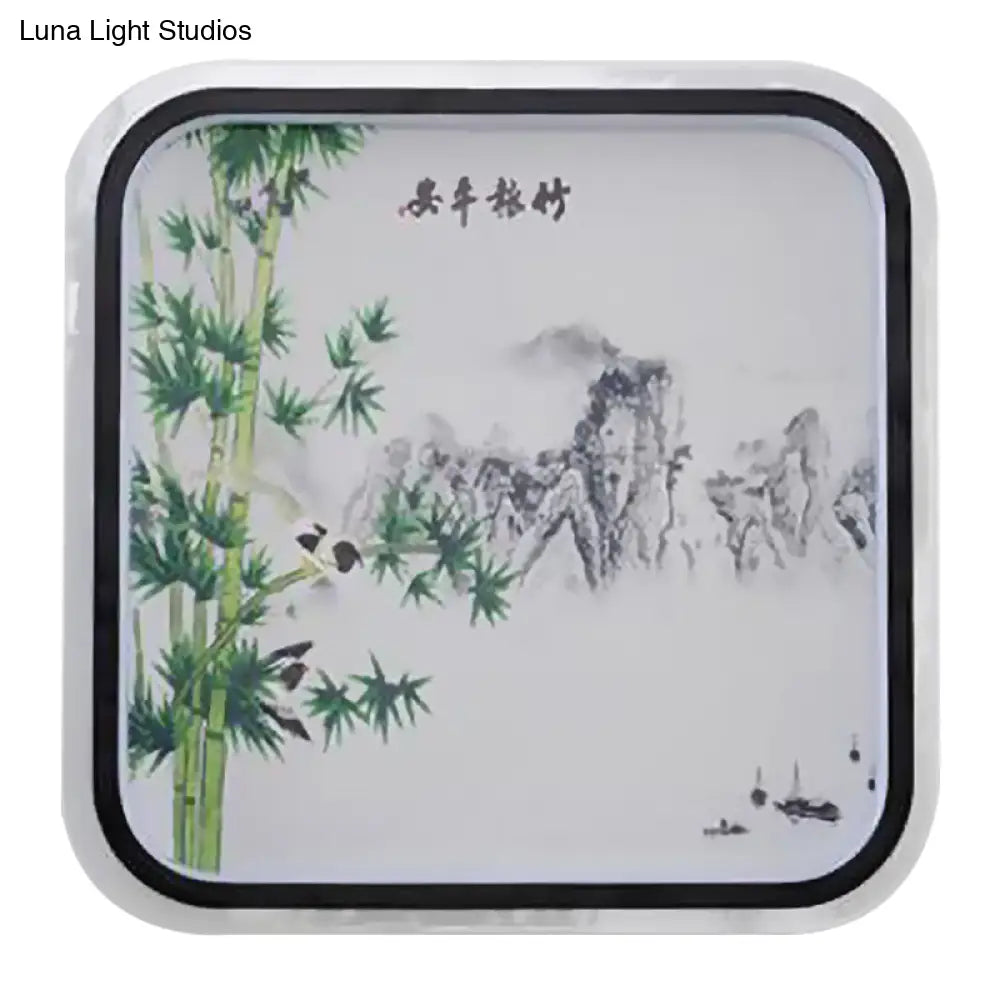 Aplique de pared LED chino de montaje empotrado con diseño de hojas/flores negras y pantalla de tela