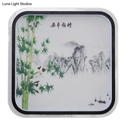 Aplique de pared LED chino de montaje empotrado con diseño de hojas/flores negras y pantalla de tela