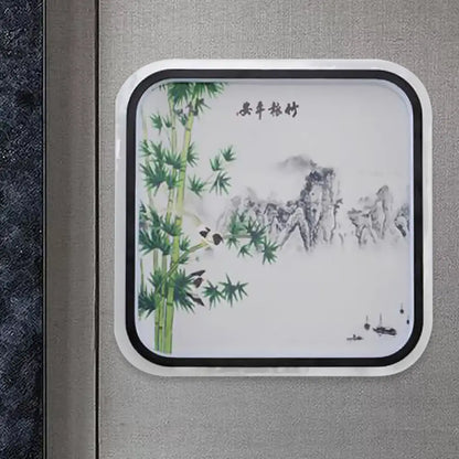 Aplique de pared LED chino de montaje empotrado con diseño de hojas/flores negras y pantalla de tela