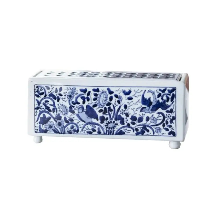 Rectangular ceramic tissue box with white porcelain base and blue floral bird patterns for decorbites blue white flowerpot vase decor