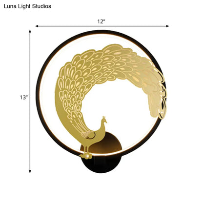Chinese Style Acrylic LED Wall Mounted Lamp with Circular Wall Mural - Black/White, Left/Right Side