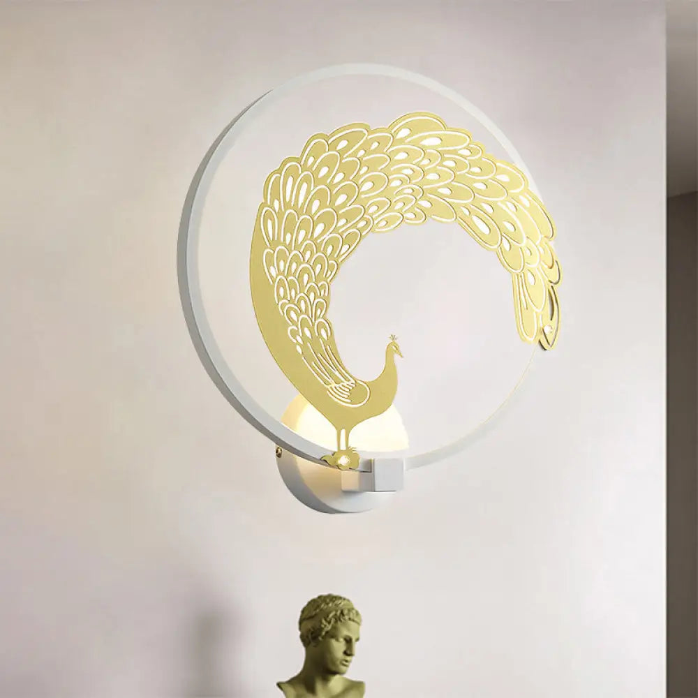 Chinese Style Acrylic LED Wall Mounted Lamp with Circular Wall Mural - Black/White, Left/Right Side