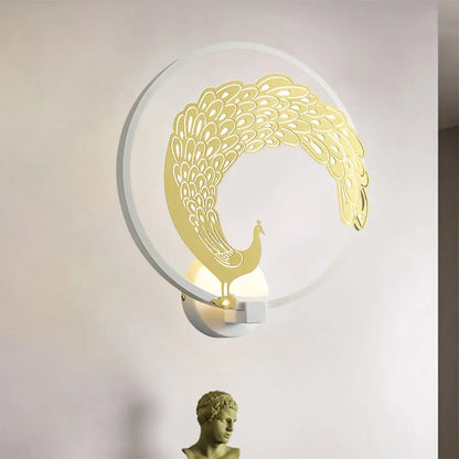 Chinese Style Acrylic LED Wall Mounted Lamp with Circular Wall Mural - Black/White, Left/Right Side