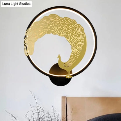 Chinese Style Acrylic LED Wall Mounted Lamp with Circular Wall Mural - Black/White, Left/Right Side