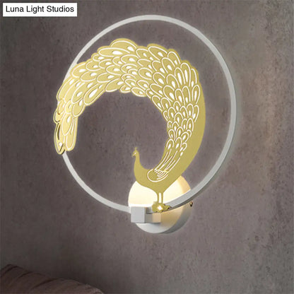 Chinese Style Acrylic LED Wall Mounted Lamp with Circular Wall Mural - Black/White, Left/Right Side