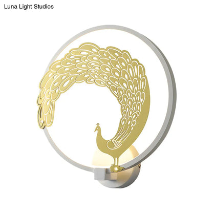 Chinese Style Acrylic LED Wall Mounted Lamp with Circular Wall Mural - Black/White, Left/Right Side