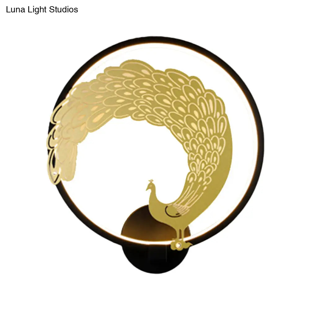 Chinese Style Acrylic LED Wall Mounted Lamp with Circular Wall Mural - Black/White, Left/Right Side