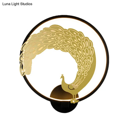 Chinese Style Acrylic LED Wall Mounted Lamp with Circular Wall Mural - Black/White, Left/Right Side