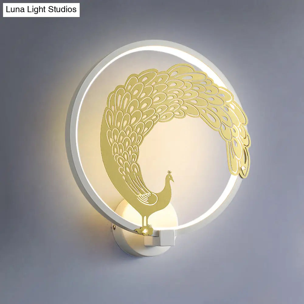 Chinese Style Acrylic LED Wall Mounted Lamp with Circular Wall Mural - Black/White, Left/Right Side