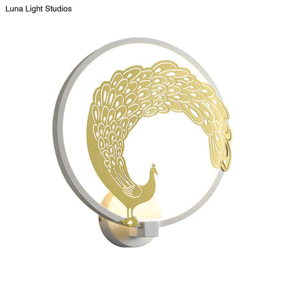 Chinese Style Acrylic LED Wall Mounted Lamp with Circular Wall Mural - Black/White, Left/Right Side