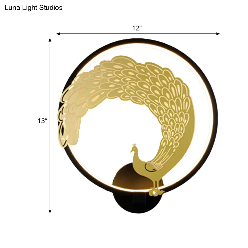 Chinese Style Acrylic LED Wall Mounted Lamp with Circular Wall Mural - Black/White, Left/Right Side