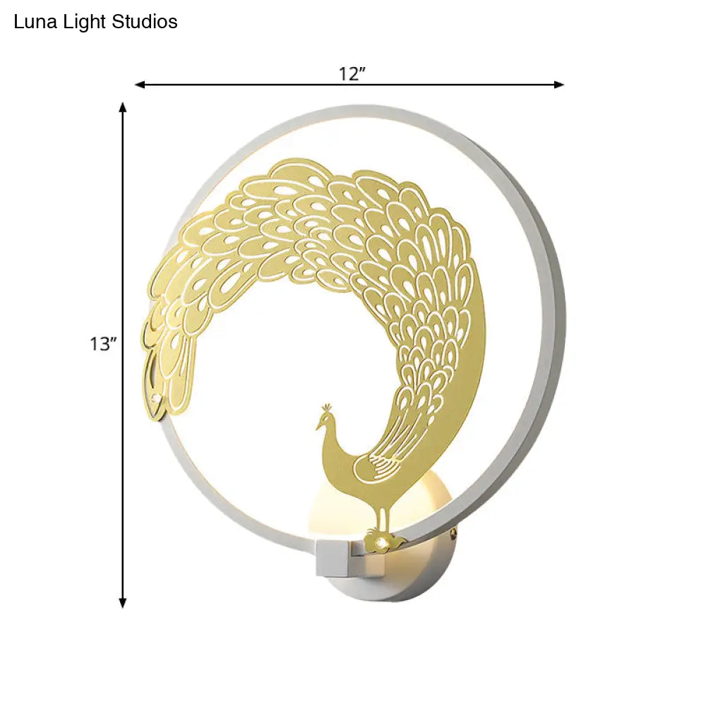 Chinese Style Acrylic LED Wall Mounted Lamp with Circular Wall Mural - Black/White, Left/Right Side