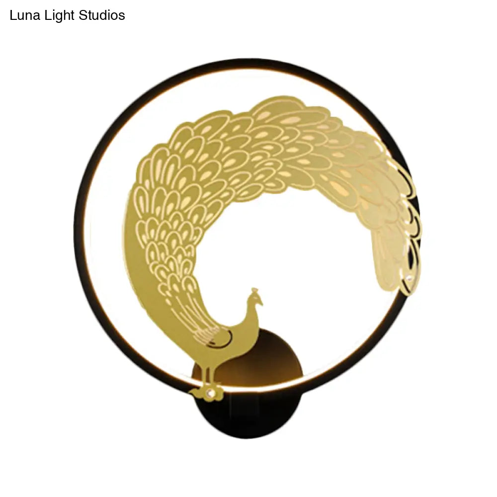 Chinese Style Acrylic LED Wall Mounted Lamp with Circular Wall Mural - Black/White, Left/Right Side