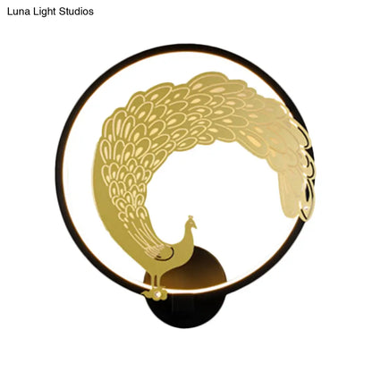 Chinese Style Acrylic LED Wall Mounted Lamp with Circular Wall Mural - Black/White, Left/Right Side