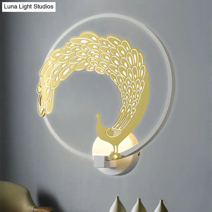 Chinese Style Acrylic LED Wall Mounted Lamp with Circular Wall Mural - Black/White, Left/Right Side