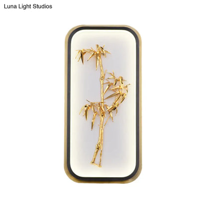 Chinese Style Bamboo Leaf Wall Light with Metallic LED Gold Finish for Corridor