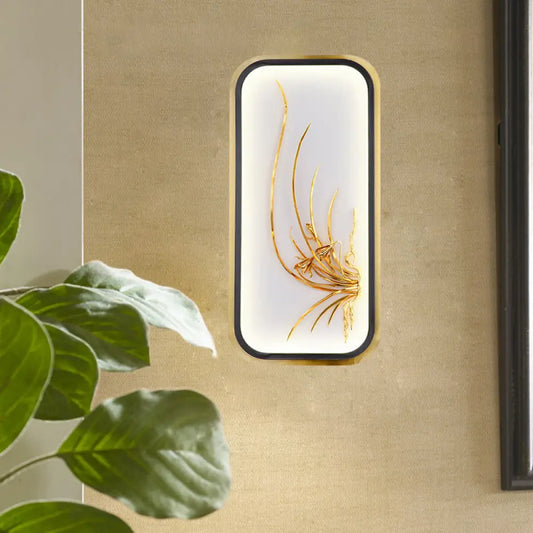 Chinese Style Bamboo Leaf Wall Light with Metallic LED Gold Finish for Corridor