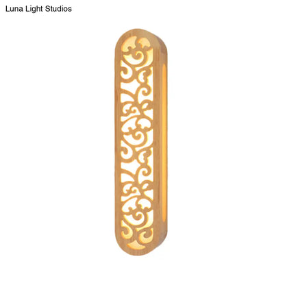 DecorBites™ Chinese Style Beige LED Flush Wall Sconce with Carved Wood Shade