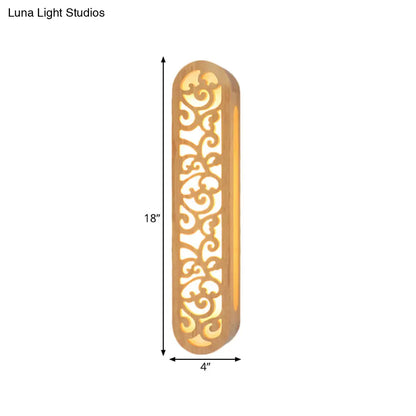 DecorBites™ Chinese Style Beige LED Flush Wall Sconce with Carved Wood Shade