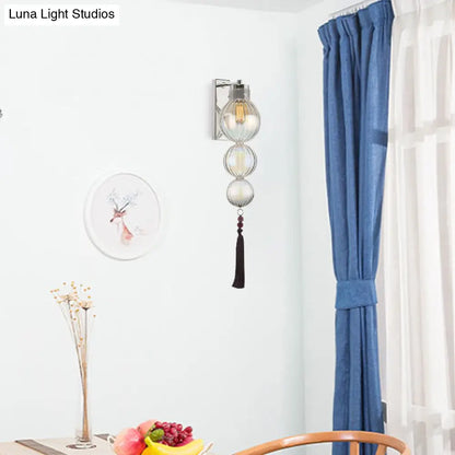 ديكوربايتس™ ديكوربايتس™ مصباح حائط كروي من النحاس/الكروم على الطراز الصيني - شفاف/كهرماني/أزرق فاتح، مع عقدة شرابة