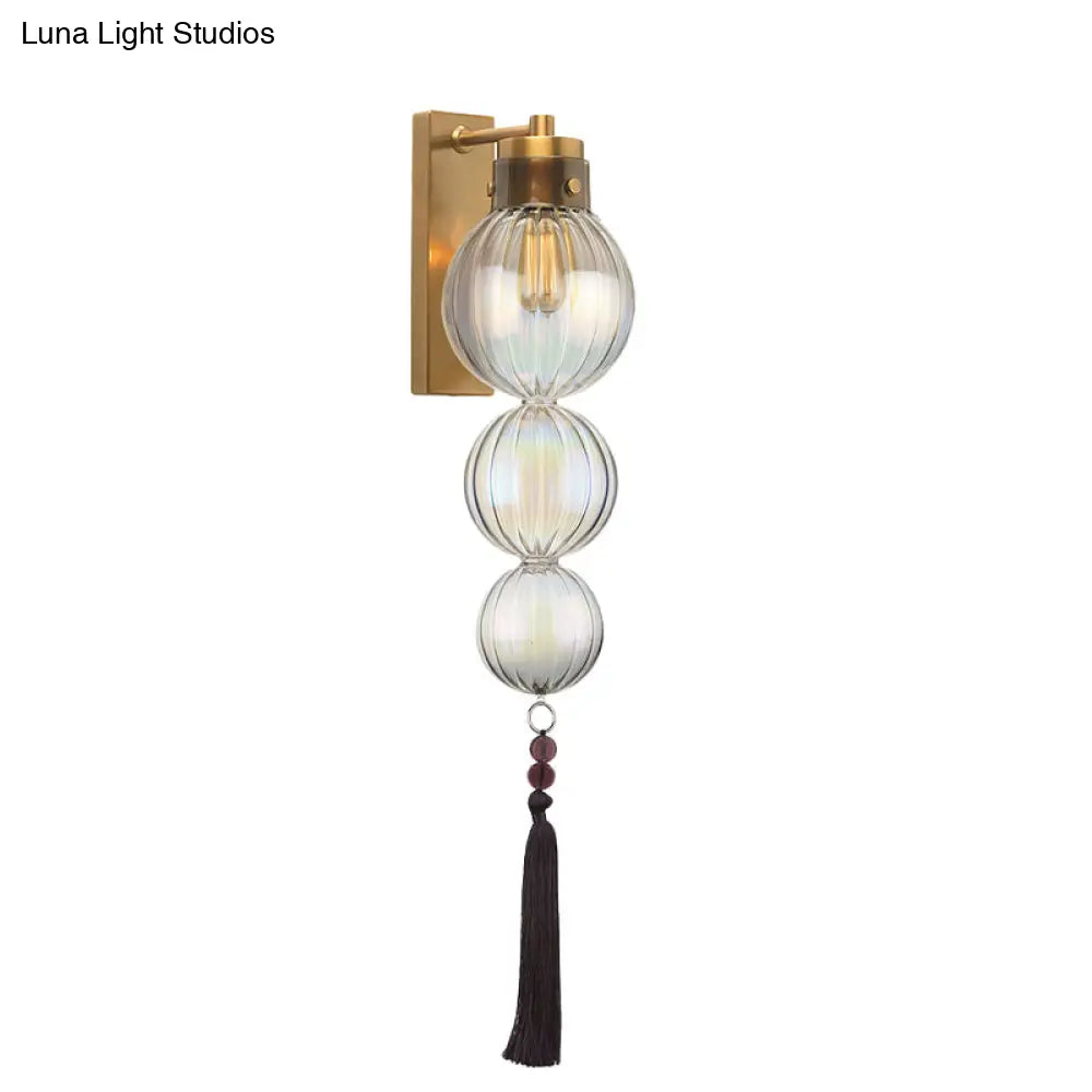 ديكوربايتس™ ديكوربايتس™ مصباح حائط كروي من النحاس/الكروم على الطراز الصيني - شفاف/كهرماني/أزرق فاتح، مع عقدة شرابة