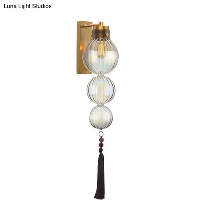 ديكوربايتس™ ديكوربايتس™ مصباح حائط كروي من النحاس/الكروم على الطراز الصيني - شفاف/كهرماني/أزرق فاتح، مع عقدة شرابة