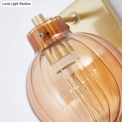 ديكوربايتس™ ديكوربايتس™ مصباح حائط كروي من النحاس/الكروم على الطراز الصيني - شفاف/كهرماني/أزرق فاتح، مع عقدة شرابة