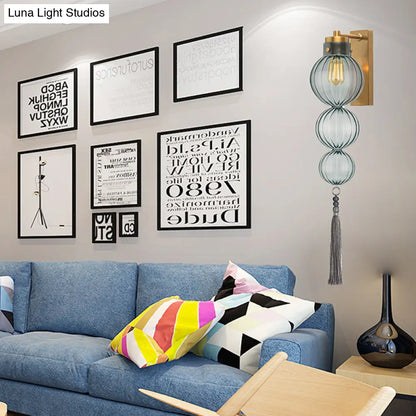 ديكوربايتس™ ديكوربايتس™ مصباح حائط كروي من النحاس/الكروم على الطراز الصيني - شفاف/كهرماني/أزرق فاتح، مع عقدة شرابة