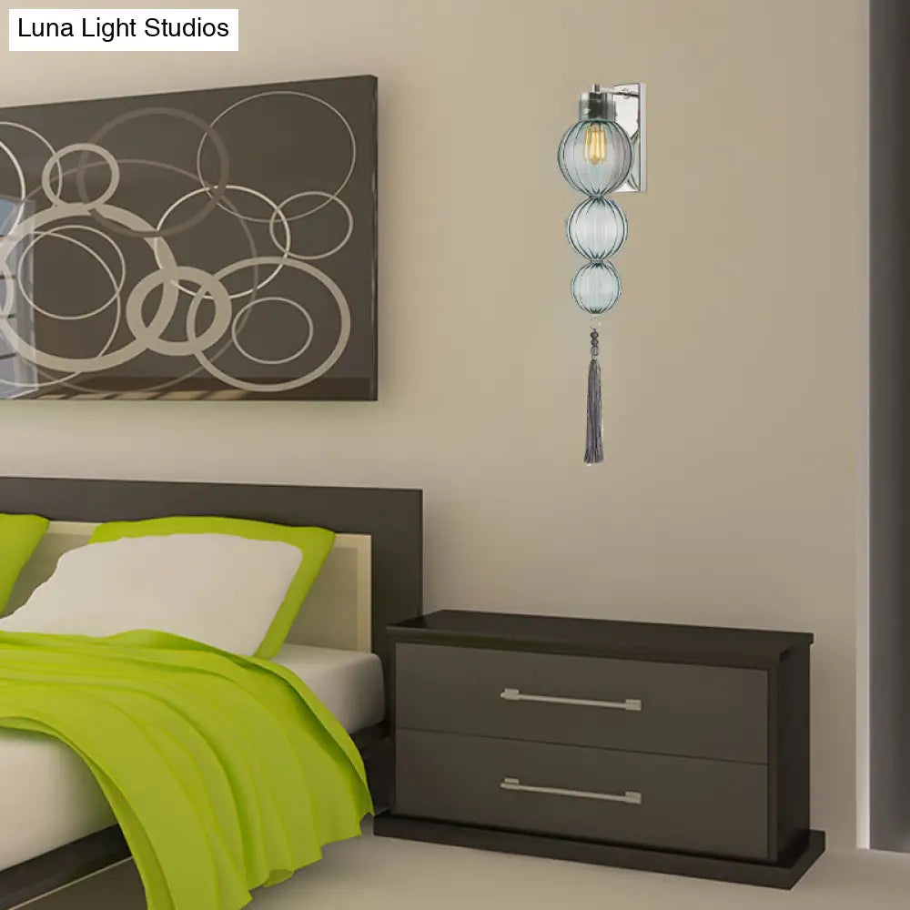 ديكوربايتس™ ديكوربايتس™ مصباح حائط كروي من النحاس/الكروم على الطراز الصيني - شفاف/كهرماني/أزرق فاتح، مع عقدة شرابة