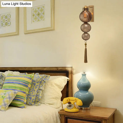 ديكوربايتس™ ديكوربايتس™ مصباح حائط كروي من النحاس/الكروم على الطراز الصيني - شفاف/كهرماني/أزرق فاتح، مع عقدة شرابة