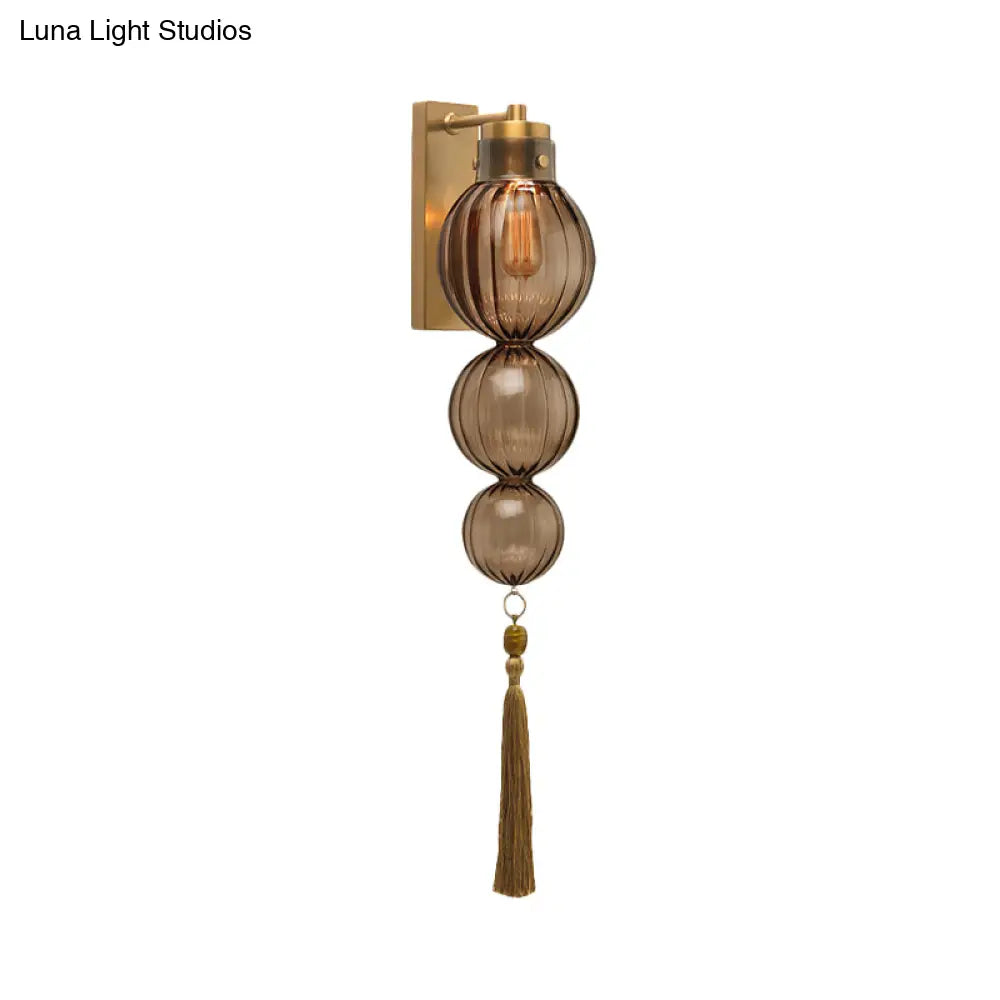 ديكوربايتس™ ديكوربايتس™ مصباح حائط كروي من النحاس/الكروم على الطراز الصيني - شفاف/كهرماني/أزرق فاتح، مع عقدة شرابة