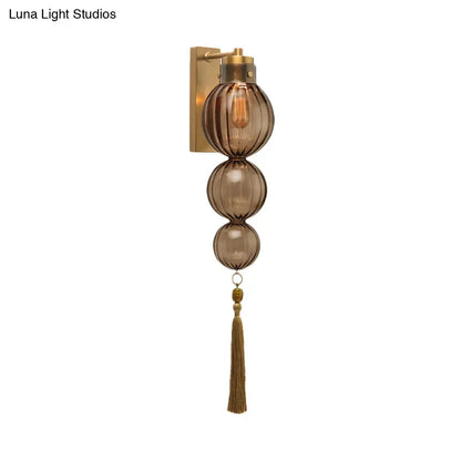 ديكوربايتس™ ديكوربايتس™ مصباح حائط كروي من النحاس/الكروم على الطراز الصيني - شفاف/كهرماني/أزرق فاتح، مع عقدة شرابة