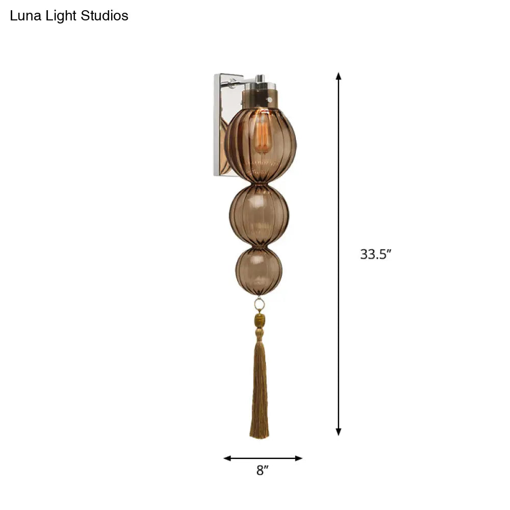 ديكوربايتس™ ديكوربايتس™ مصباح حائط كروي من النحاس/الكروم على الطراز الصيني - شفاف/كهرماني/أزرق فاتح، مع عقدة شرابة